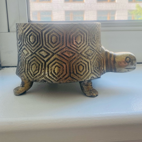 ✨ Anthropologie RARE Idol Planter turtle tortoise gold brass - Picture 7 of 11